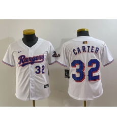 Youth Texas Rangers 32 Evan Carter White Gold Stitched Baseball Jersey Youth Texas Rangers 32 Evan Carter White Gold Stitched Baseball Jersey