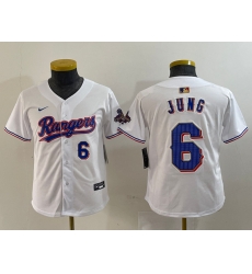 Youth Texas Rangers 6 Josh Jung White Gold Stitched Baseball Jersey Youth Texas Rangers 6 Josh Jung White Gold Stitched Baseball Jersey