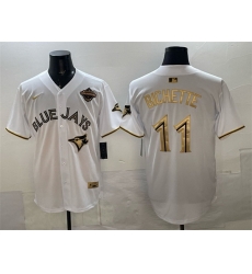 Men Toronto Blue Jays 11 Bo Bichette White Gold 2025 American League Champions Limited Stitched Baseball Jersey Men Toronto Blue Jays 11 Bo Bichette White Gold 2025 American League Champions Limited Stitched Baseball Jersey