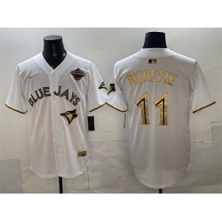 Men Toronto Blue Jays 11 Bo Bichette White Gold 2025 American League Champions Limited Stitched Baseball Jersey