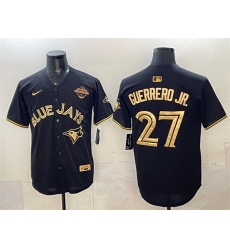 Men Toronto Blue Jays 27 Vladimir Guerrero Jr Black Gold 2025 American League Champions Limited Stitched Baseball Jersey Men Toronto Blue Jays 27 Vladimir Guerrero Jr Black Gold 2025 American League Champions Limited Stitched Baseball Jersey