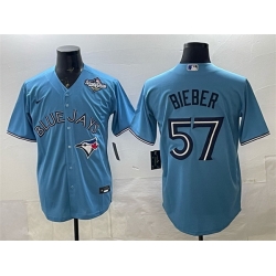 Men Toronto Blue Jays 57 Shane Bieber Blue 2025 World Series Cool Base Stitched Baseball Jersey