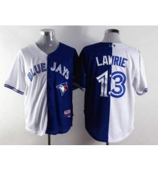 Men Toronto Blue Jays Split Jerseys 13 Brett Lawrie White Blue Jersey Men Toronto Blue Jays Split Jerseys 13 Brett Lawrie White Blue Jersey