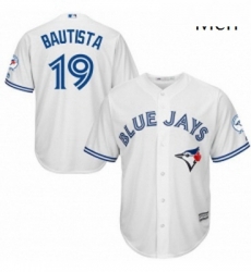 Mens Majestic Toronto Blue Jays 19 Jose Bautista Replica White Home 40th Anniversary Patch MLB Jersey Mens Majestic Toronto Blue Jays 19 Jose Bautista Replica White Home 40th Anniversary Patch MLB Jersey