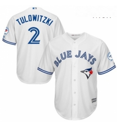 Mens Majestic Toronto Blue Jays 2 Troy Tulowitzki Replica White Home 40th Anniversary Patch MLB Jersey Mens Majestic Toronto Blue Jays 2 Troy Tulowitzki Replica White Home 40th Anniversary Patch MLB Jersey