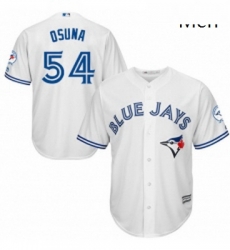 Mens Majestic Toronto Blue Jays 54 Roberto Osuna Replica White Home 40th Anniversary Patch MLB Jersey Mens Majestic Toronto Blue Jays 54 Roberto Osuna Replica White Home 40th Anniversary Patch MLB Jersey