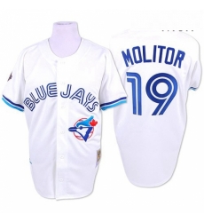 Mens Mitchell and Ness Toronto Blue Jays 19 Paul Molitor Replica White Throwback MLB Jersey Mens Mitchell and Ness Toronto Blue Jays 19 Paul Molitor Replica White Throwback MLB Jersey