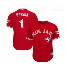 Mens Toronto Blue Jays 1 Alen Hanson Replica Scarlet Alternate Cool Base Baseball Jersey Mens Toronto Blue Jays 1 Alen Hanson Replica Scarlet Alternate Cool Base Baseball Jersey