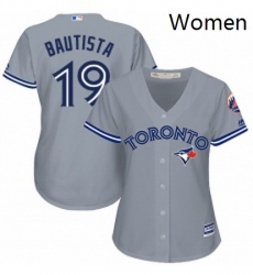 Womens Majestic Toronto Blue Jays 19 Jose Bautista Authentic Grey Road MLB Jersey Womens Majestic Toronto Blue Jays 19 Jose Bautista Authentic Grey Road MLB Jersey