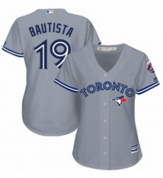 Womens Majestic Toronto Blue Jays 19 Jose Bautista Replica Grey Road MLB Jersey Womens Majestic Toronto Blue Jays 19 Jose Bautista Replica Grey Road MLB Jersey