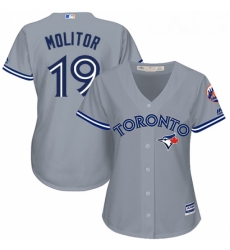Womens Majestic Toronto Blue Jays 19 Paul Molitor Authentic Grey Road MLB Jersey Womens Majestic Toronto Blue Jays 19 Paul Molitor Authentic Grey Road MLB Jersey