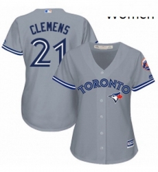 Womens Majestic Toronto Blue Jays 21 Roger Clemens Authentic Grey Road MLB Jersey Womens Majestic Toronto Blue Jays 21 Roger Clemens Authentic Grey Road MLB Jersey
