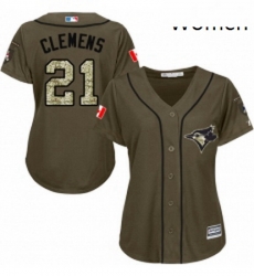 Womens Majestic Toronto Blue Jays 21 Roger Clemens Replica Green Salute to Service MLB Jersey Womens Majestic Toronto Blue Jays 21 Roger Clemens Replica Green Salute to Service MLB Jersey