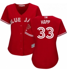 Womens Majestic Toronto Blue Jays 33 JA Happ Replica Scarlet Alternate MLB Jersey Womens Majestic Toronto Blue Jays 33 JA Happ Replica Scarlet Alternate MLB Jersey