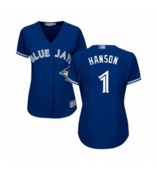 Womens Toronto Blue Jays 1 Alen Hanson Replica Blue Alternate Baseball Jersey Womens Toronto Blue Jays 1 Alen Hanson Replica Blue Alternate Baseball Jersey