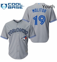 Youth Majestic Toronto Blue Jays 19 Paul Molitor Authentic Grey Road MLB Jersey Youth Majestic Toronto Blue Jays 19 Paul Molitor Authentic Grey Road MLB Jersey