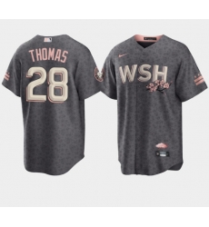 Men Washington Nationals 28 Lane Thomas 2022 Grey City Connect Cherry Blossom Cool Base Stitched jersey Men Washington Nationals 28 Lane Thomas 2022 Grey City Connect Cherry Blossom Cool Base Stitched jersey