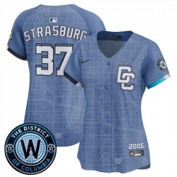 Women Washington Nationals 37 Stephen Strasburg Blue 2025 City Connect Limited Stitched Baseball Jersey