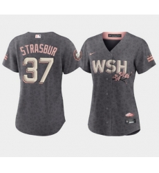 Women's Washington Nationals #37 Stephen Strasburg 2022 Gray City Connect Cherry Blossom Stitched Jersey Women's Washington Nationals #37 Stephen Strasburg 2022 Gray City Connect Cherry Blossom Stitched Jersey