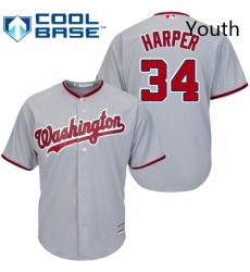 Youth Majestic Washington Nationals 34 Bryce Harper Replica Grey Road Cool Base MLB Jersey Youth Majestic Washington Nationals 34 Bryce Harper Replica Grey Road Cool Base MLB Jersey