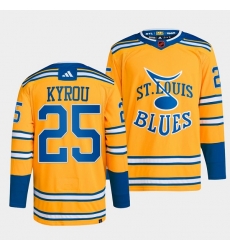 Men St Louis Blues 25 Jordan Kyrou Yellow 2022 23 Reverse Retro Stitched Jersey Men St Louis Blues 25 Jordan Kyrou Yellow 2022 23 Reverse Retro Stitched Jersey