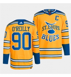 Men St Louis Blues 90 Ryan O 27Reilly Yellow 2022 23 Reverse Retro Stitched Jersey Men St Louis Blues 90 Ryan O 27Reilly Yellow 2022 23 Reverse Retro Stitched Jersey
