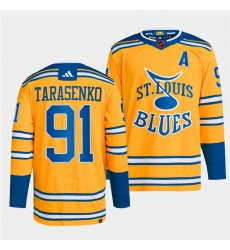 Men St Louis Blues 91 Vladimir Tarasenko Yellow 2022 23 Reverse Retro Stitched Jersey Men St Louis Blues 91 Vladimir Tarasenko Yellow 2022 23 Reverse Retro Stitched Jersey