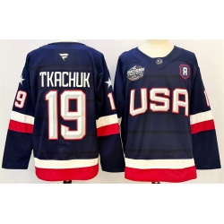 Men USA 19 Matthew Tkachuk Navy 2025 With A Patch 4 Nations Face Off Stitched Jersey