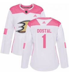 Womens Adidas Anaheim Ducks 1 Lukas Dostal Authentic White Pink Fashion NHL Jersey Womens Adidas Anaheim Ducks 1 Lukas Dostal Authentic White Pink Fashion NHL Jersey