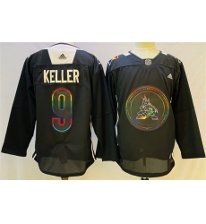 Men Arizona Coyotes 9 Clayton Keller 2022 Black Pride Night Stitched Jersey Men Arizona Coyotes 9 Clayton Keller 2022 Black Pride Night Stitched Jersey
