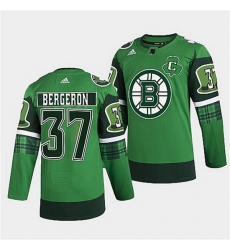 Men Boston Bruins 37 Patrice Bergeron 2022 Green St Patricks Day Warm Up Stitched jersey Men Boston Bruins 37 Patrice Bergeron 2022 Green St Patricks Day Warm Up Stitched jersey