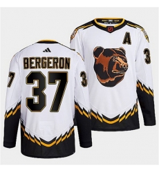 Men Boston Bruins 37 Patrice Bergeron White 2022 Reverse Retro Stitched Jersey Men Boston Bruins 37 Patrice Bergeron White 2022 Reverse Retro Stitched Jersey