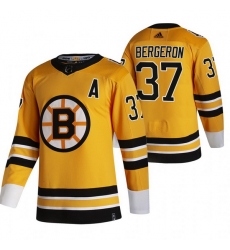 Men Boston Bruins 37 Patrice Bergeron Yellow Adidas 2020 21 Reverse Retro Alternate NHL Jersey Men Boston Bruins 37 Patrice Bergeron Yellow Adidas 2020 21 Reverse Retro Alternate NHL Jersey