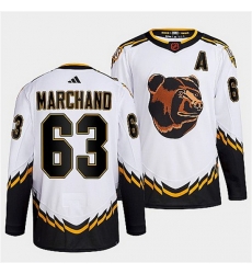 Men Boston Bruins 63 Brad Marchand White 2022 Reverse Retro Stitched Jersey Men Boston Bruins 63 Brad Marchand White 2022 Reverse Retro Stitched Jersey
