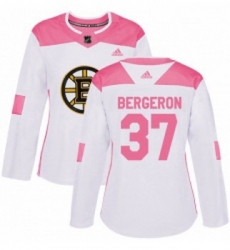Womens Adidas Boston Bruins 37 Patrice Bergeron Authentic WhitePink Fashion NHL Jersey Womens Adidas Boston Bruins 37 Patrice Bergeron Authentic WhitePink Fashion NHL Jersey