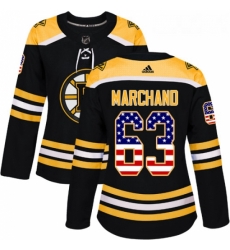 Womens Adidas Boston Bruins 63 Brad Marchand Authentic Black USA Flag Fashion NHL Jersey Womens Adidas Boston Bruins 63 Brad Marchand Authentic Black USA Flag Fashion NHL Jersey