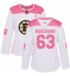 Womens Adidas Boston Bruins 63 Brad Marchand Authentic WhitePink Fashion NHL Jersey Womens Adidas Boston Bruins 63 Brad Marchand Authentic WhitePink Fashion NHL Jersey