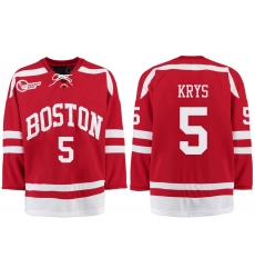 Boston University Terriers BU 5 Chad Krys Red Stitched Hockey Jersey Boston University Terriers BU 5 Chad Krys Red Stitched Hockey Jersey