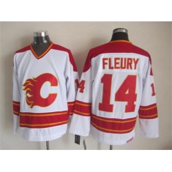 Calgary Flames  #14 Theoren Fleury White CCM Throwback Stitched NHL Jersey