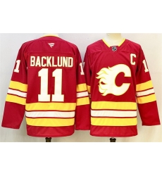 Men Calgary Flames 11 Mikael Backlund Red 2024 25 Home Stitched Hockey Jersey