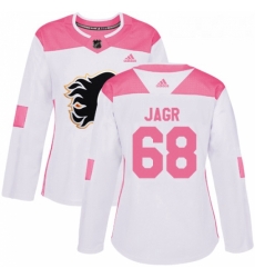 Womens Adidas Calgary Flames 68 Jaromir Jagr Authentic WhitePink Fashion NHL Jersey Womens Adidas Calgary Flames 68 Jaromir Jagr Authentic WhitePink Fashion NHL Jersey
