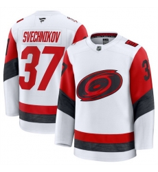 Men Carolina Hurricanes 37 Andrei Svechnikov White 2025 Away Stitched Hockey Jersey