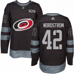 Mens Adidas Carolina Hurricanes 42 Joakim Nordstrom Authentic Black 1917 2017 100th Anniversary NHL Jersey 
