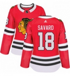 Womens Adidas Chicago Blackhawks 18 Denis Savard Authentic Red Home NHL Jersey 