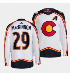 Men Colorado Avalanche 29 Nathan MacKinnon White 2022 23 Reverse Retro Stitched Jersey Men Colorado Avalanche 29 Nathan MacKinnon White 2022 23 Reverse Retro Stitched Jersey