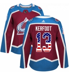 Womens Adidas Colorado Avalanche 13 Alexander Kerfoot Authentic Burgundy Red USA Flag Fashion NHL Jersey Womens Adidas Colorado Avalanche 13 Alexander Kerfoot Authentic Burgundy Red USA Flag Fashion NHL Jersey