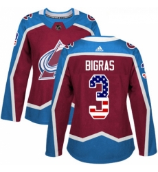 Womens Adidas Colorado Avalanche 3 Chris Bigras Authentic Burgundy Red USA Flag Fashion NHL Jersey Womens Adidas Colorado Avalanche 3 Chris Bigras Authentic Burgundy Red USA Flag Fashion NHL Jersey