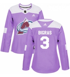Womens Adidas Colorado Avalanche 3 Chris Bigras Authentic Purple Fights Cancer Practice NHL Jersey Womens Adidas Colorado Avalanche 3 Chris Bigras Authentic Purple Fights Cancer Practice NHL Jersey