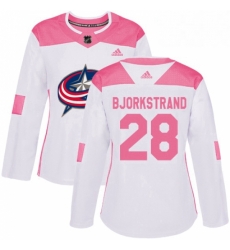 Womens Adidas Columbus Blue Jackets 28 Oliver Bjorkstrand Authentic WhitePink Fashion NHL Jersey Womens Adidas Columbus Blue Jackets 28 Oliver Bjorkstrand Authentic WhitePink Fashion NHL Jersey