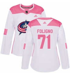 Womens Adidas Columbus Blue Jackets 71 Nick Foligno Authentic WhitePink Fashion NHL Jersey Womens Adidas Columbus Blue Jackets 71 Nick Foligno Authentic WhitePink Fashion NHL Jersey